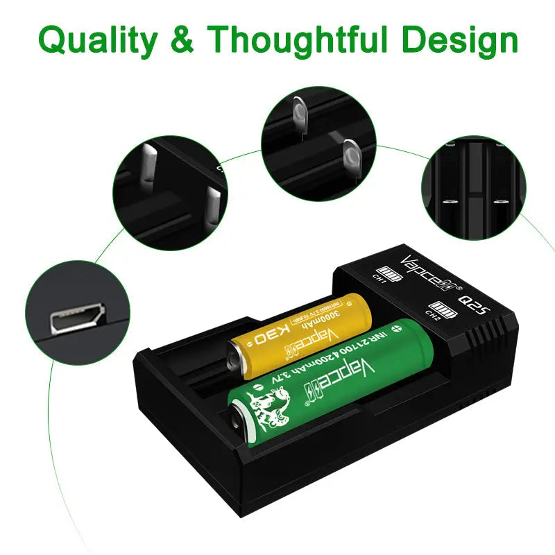 Exploded view of vapcell q2s charger at ecigzoo